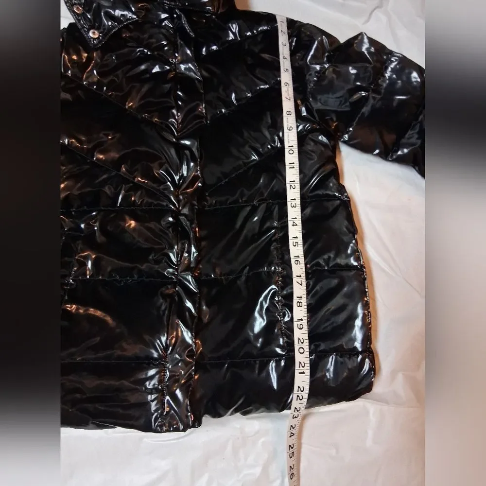 Justice Shiny Black Puffer Jacket with High Collar Sz M-10 Preowned